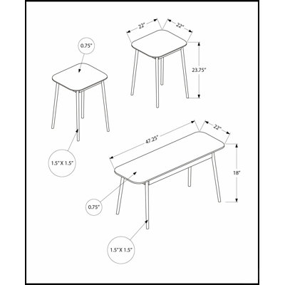 Ensemble de table 3 pièces de style moderne du milieu du siècle comprenant une table basse, une table d'appoint et une table de chevet pour des salons élégants