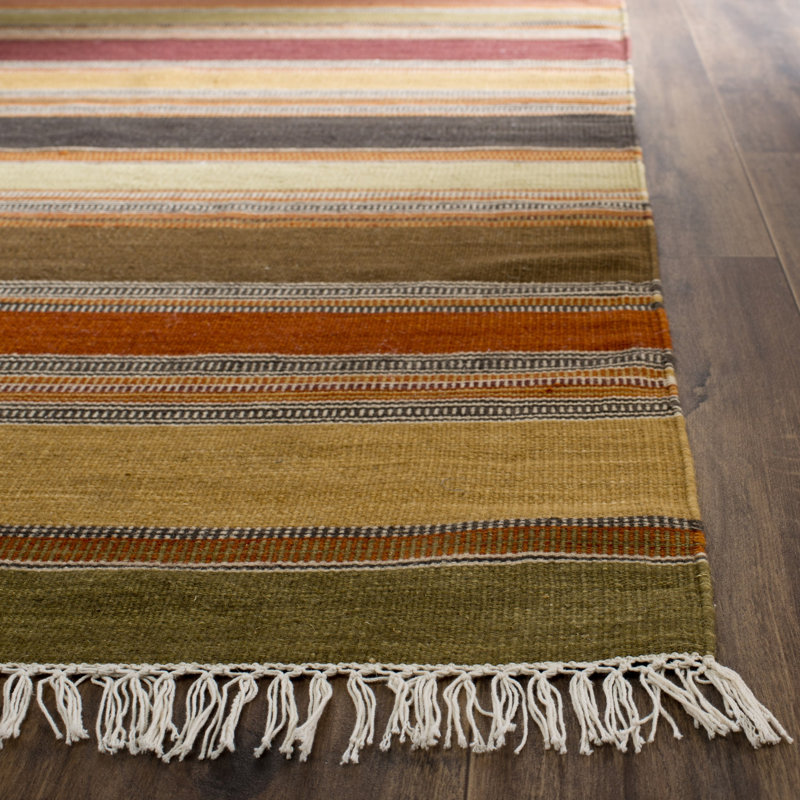 Striped Wool Hand Woven Area Rug, Rectangle 76 x 122cm