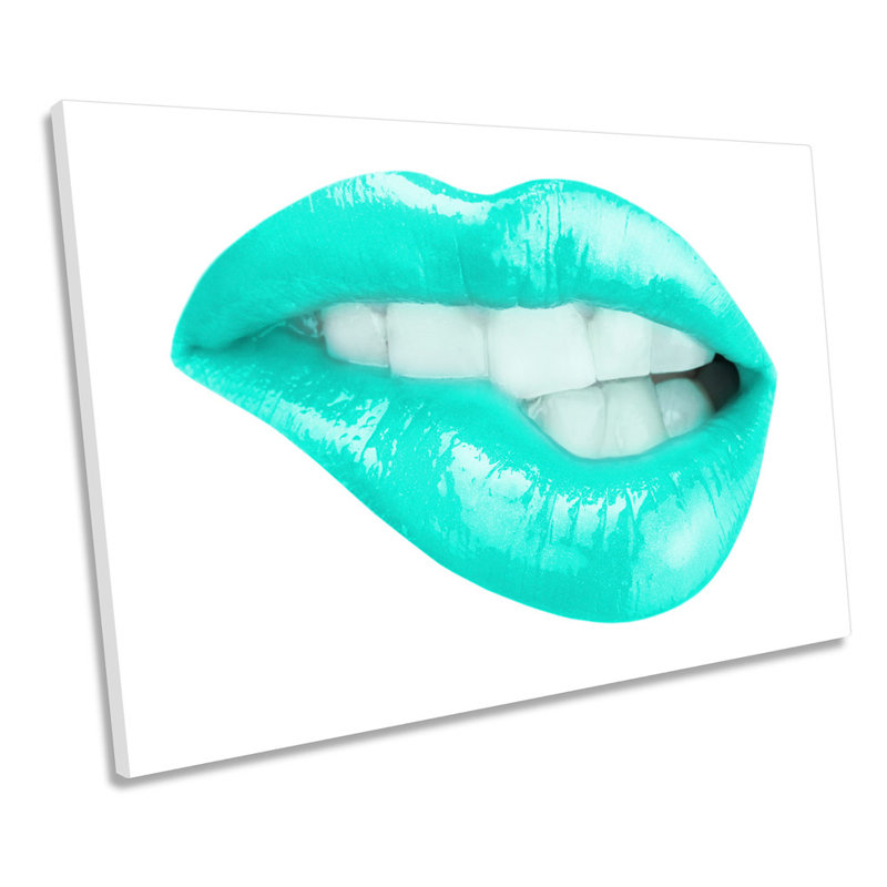 Lips Bite Lipstick Turquoise - Wrapped Canvas Print, 40.6cm H x 61cm W x 2cm D