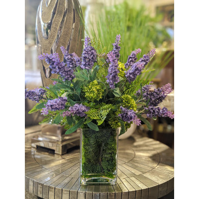 Lavender Arrangement with Snowball Hydrangeas and Ferns