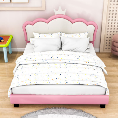 Upholstered Platform Bed with Crown Shaped Headboard