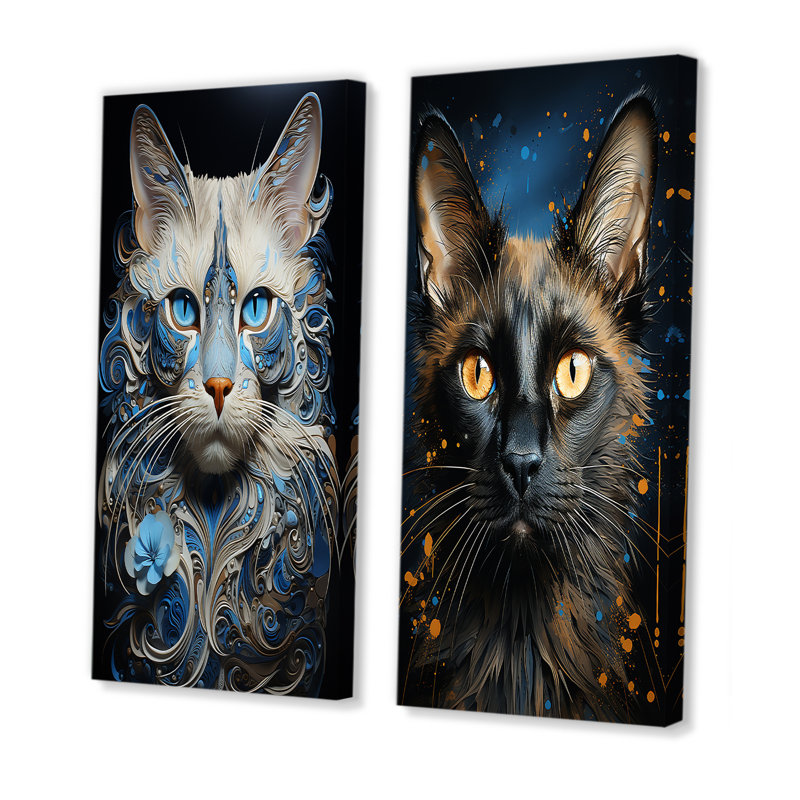 Chat siamois sérénade - ensemble de 2 reproductions d'art mural, Toile tendue, H 28 po x l 25 po