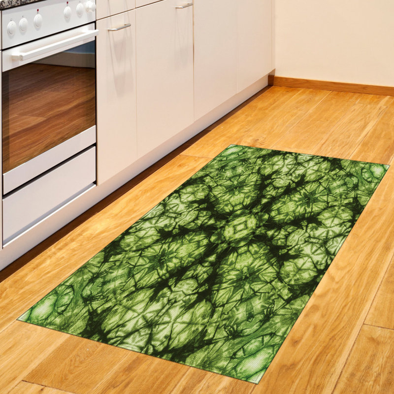 Green High Density Long Fiber Poly Threads Decorative Area Rug Carpet, Rectangle 2'7" x 5'