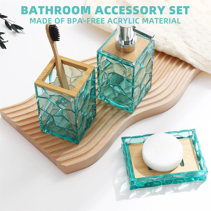 Blue and Blue Bathroom Accessories Set