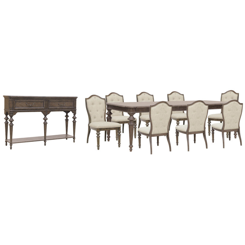 Table de salle à manger extensible avec 8 chaises rembourrées et buffet, 10 pièces: table, 8 chaises, buffet