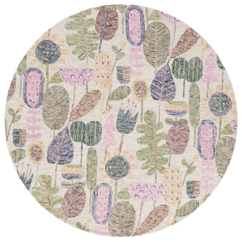 Jardin Hand Tufted Wool Cotton Floral Rug in Blue/Pink, Round 6"