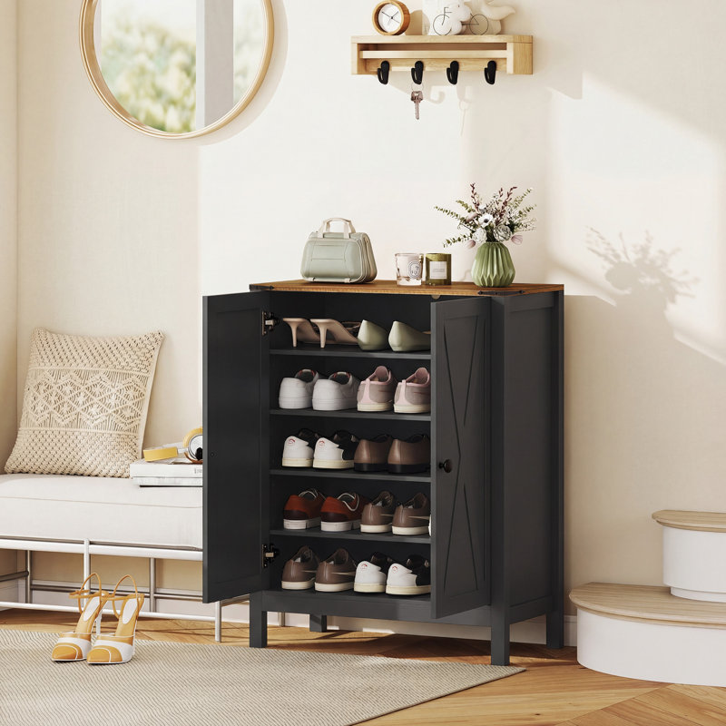 Armoire à chaussures avec portes de grange, armoire de rangement pour chaussures Farmhouse, noir, Noir