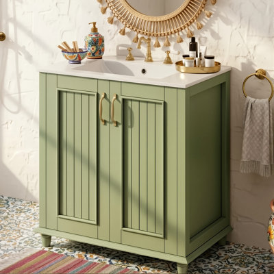 Meuble-lavabo autoportant de 30 po avec lavabo en céramique et tiroir caché