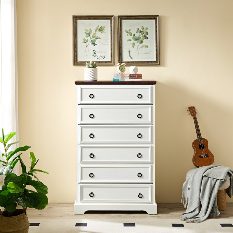 Commode de chambre à coucher moderne avec 6 tiroirs - Installation facile, fabrication, panneau de particules haut de rangement blanc, espace spacieux, armoire