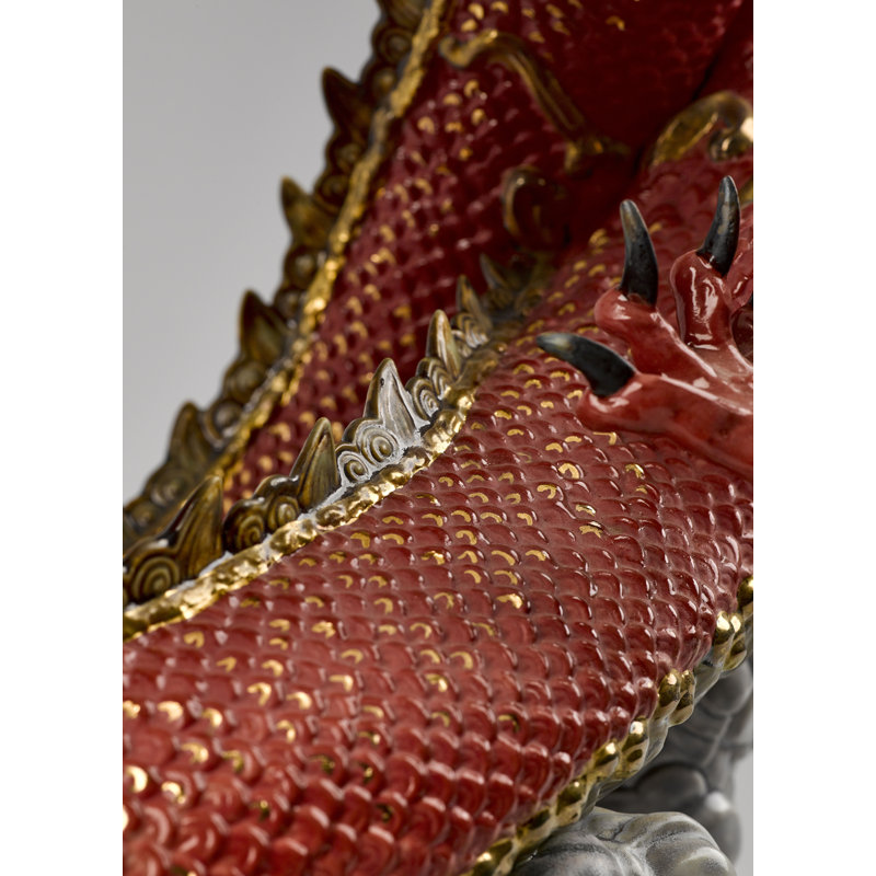 Auspicious Dragon Figurine, Red/Yellow/Gray