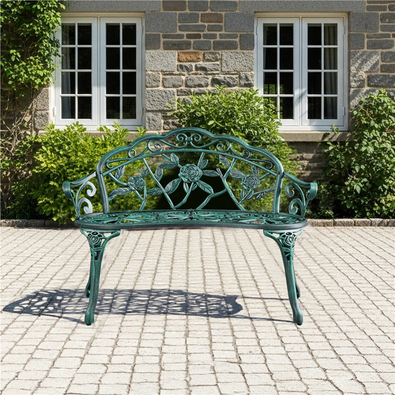 Waterproof Metal Outdoor Bench, Green