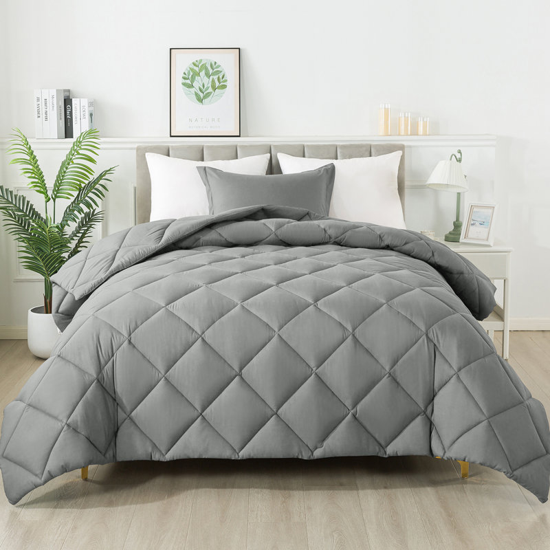 Diamond lattice three-piece Comforter Set, Twin Comforter + 1 Standard Sham, Light Gray