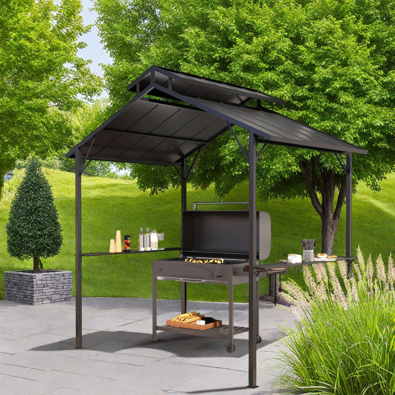 Pavillon de jardin en métal rigide avec rangement, abri de jardin pour patio