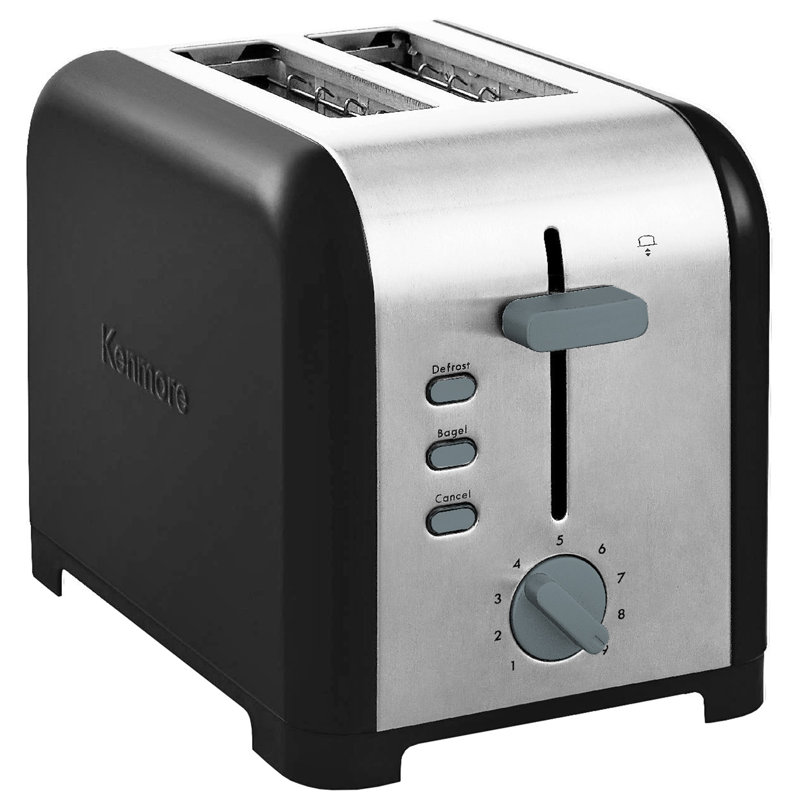 Kenmore 2 Slice Stainless Steel Toaster with Extra Wide Slots and Bagel & Defrost Functions, Black