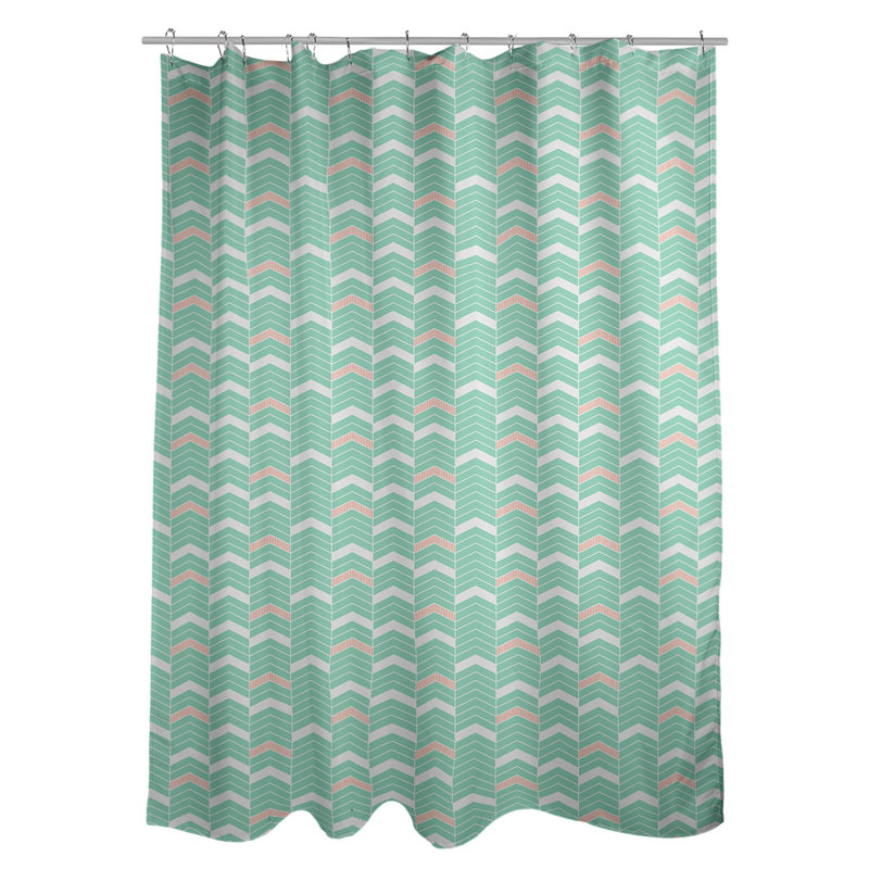 Rideau de douche simple à chevrons, Vert / Orange