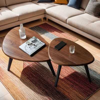 Wood Nesting Coffee Table Set of 2,Sofa Table With Variable Shape Combinations For Living Room, Lounge Area, or Office.
