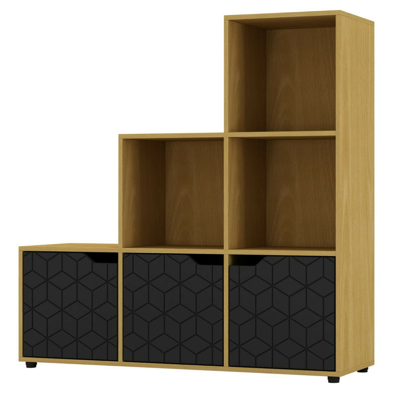 Berroa 90.5cm H x 89cm W Step Bookcase, Oak/Black