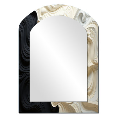 Black White Opt Art Contrasting Waves - Large Arched Wall Mirror On Metal