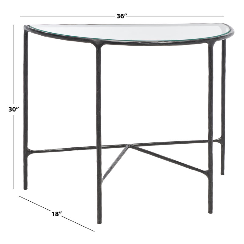 Aristocratic 36'' Black Metal & Glass Demilune Console Table