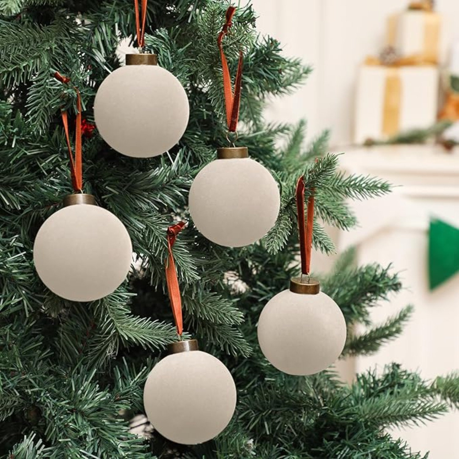 3" Velvet Bauble, Beige