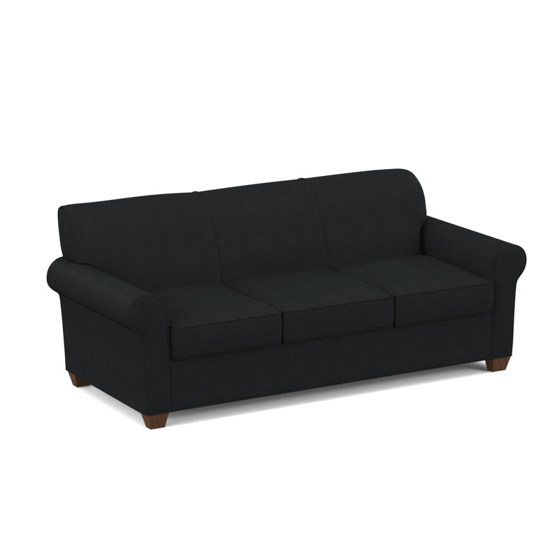 Finn Rolled Arm Sofa with Reversible Cushions, Montana Walnut, Dillon Black, 34" H x 83" W x 36" D