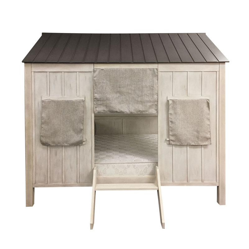 Lit à baldaquin double Diemer de Viv + Rae ™, Blanc patiné / Lavis gris
