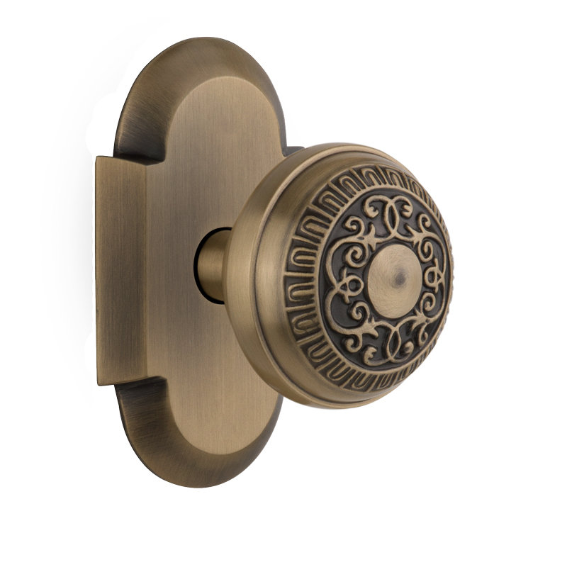 Cottage Plate with Egg & Dart Door Knob, Antique Brass, 2-3/8"