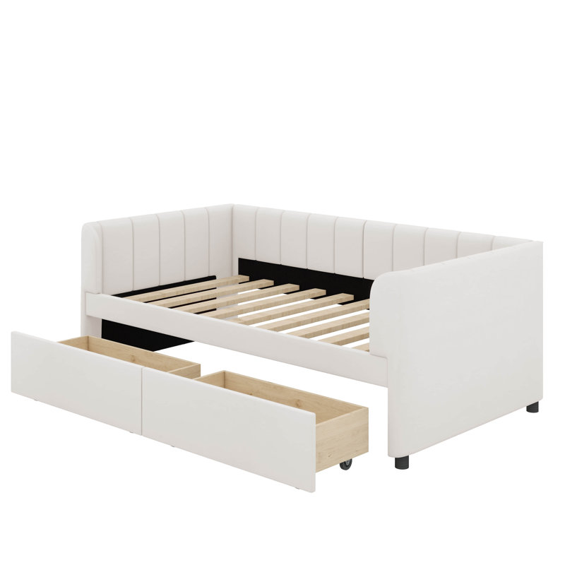 Lit de jour simple tapissier avec tiroirs, Beige