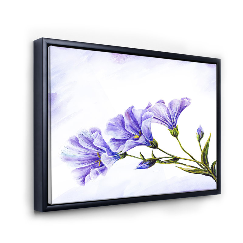 Fleurs bleues - Peinture sur toile, H 16 po x l 32 po x p 1 po, Cadre flottant noir