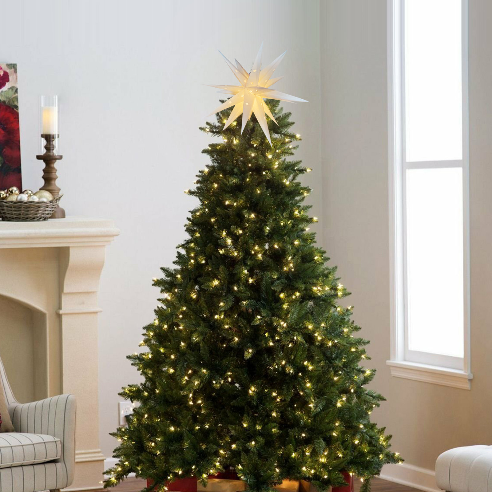 Moravian Star Led Lights 14"/17" Dia. Foldable Lantern Waterproof for Home Tree Party Decoration, 13.7" H x 13.7" W x 13.7" D