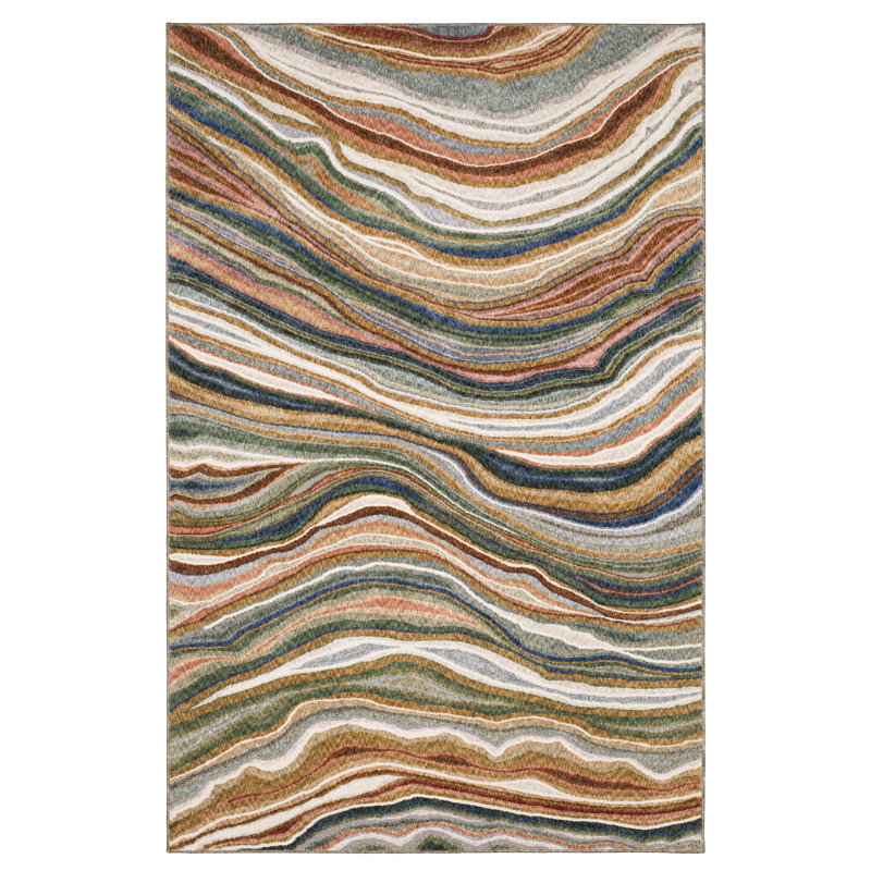Holub Abstract Waves Multi-colored Area Rug, Rectangle 7'10" x 11'2"