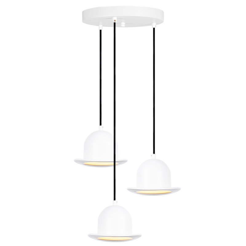 Luminaire suspendu en forme de dôme à 3 lumières Mei, Blanc