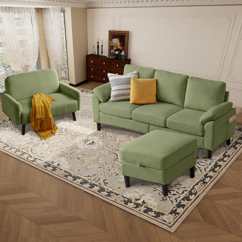 Lamaya  3 - Piece Living Room Set, Green Polyester Blend