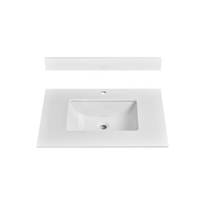 30" Engineered Marble Single Bathroom Vanity Top In White With Sink