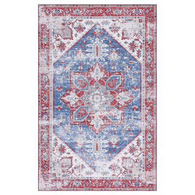 Tucson Tierra Machine Washable Non-Slip Area Rug in Blue & Red