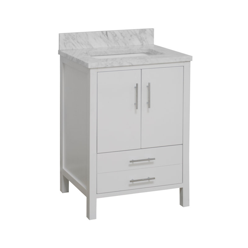 Ensemble de meuble-lavabo simple 24 po Kiara, Blanc, Marbre de Carrare