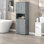 Grande armoire de salle de bain avec panier à linge, grand panier à linge inclinable et armoire de rangement supérieure