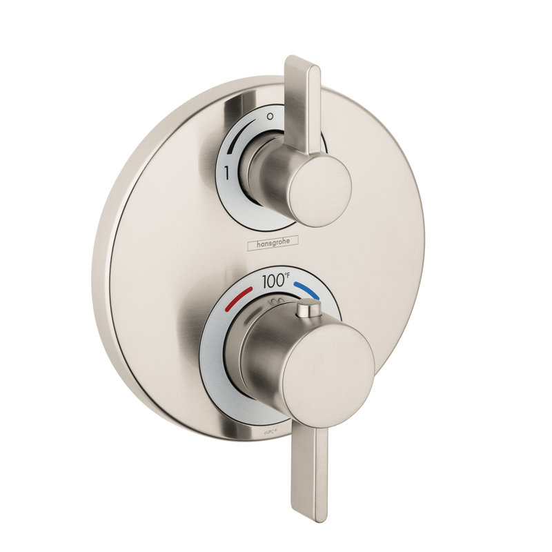 Garniture de soupape thermostatique avec inverseur à mémoire de température Ecostat S, Nickel brossé