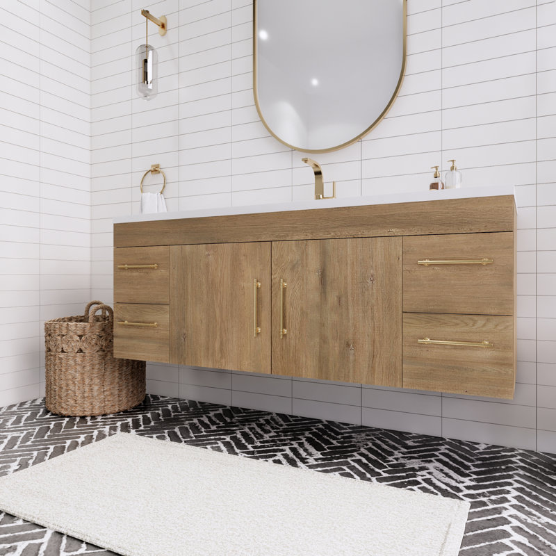 Ensemble de meuble-lavabo mural simple 60 "Spring, Chêne et teck
