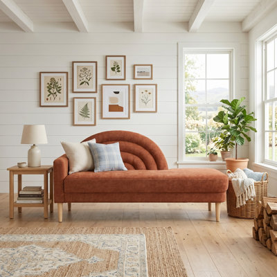 Rainbow-Inspired Linen Upholstered Chaise Lounge with Curved Backrest