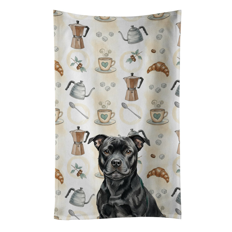 Black Staffordshire Bull Terrier Coffee Bar Kitchen Towel, Black Staffordshire Bull Terrier