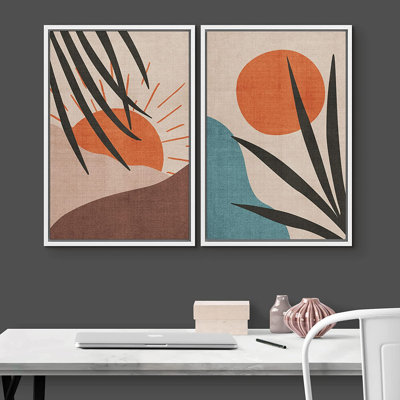 IDÉE4WALL, reproduction d'art sur toile encadrée, ensemble de fleurs de Mid-Century pastel Rising Sun