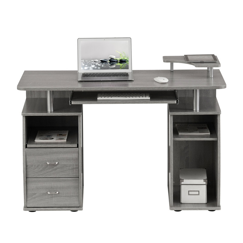 Bureau, poste de travail informatique complet avec rangement, Gris