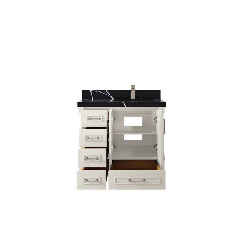Meuble-lavabo simple 36 po avec comptoir en quartz Aberdeen, Noir Calacatta