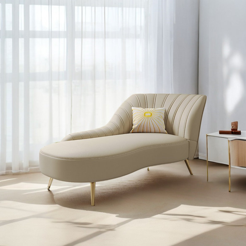 Chaise longue de détente moderne en similicuir, Accoudoir à droite (vu de face), Blanc crémeux