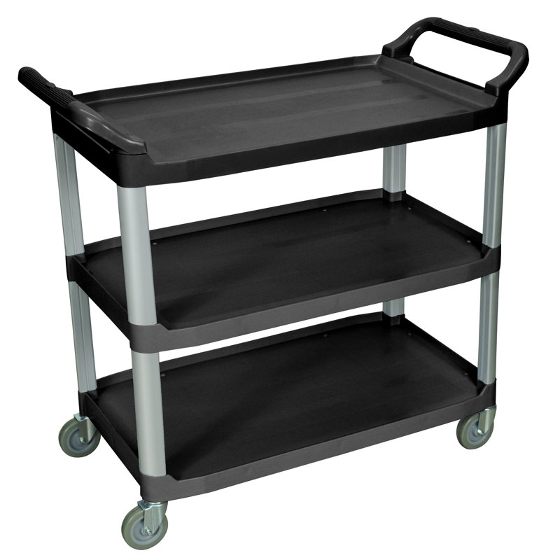 Black Aluminum and Polypropylene 3-Shelf Utility Cart with Casters