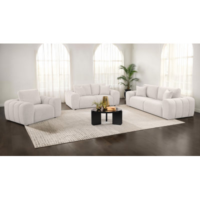 3-Piece Chenille Sofa, Loveseat and Chair Set, Ivory