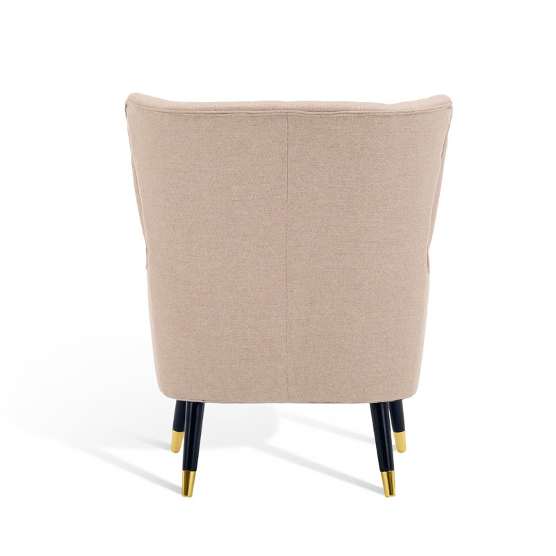 Nettey Upholstered Wingback Chair, Linen, Cream Beige