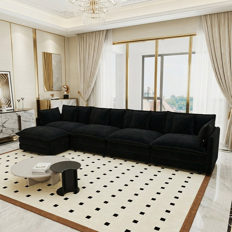 Canapé modulaire modulaire pour salon Hibbell, Chenille noir