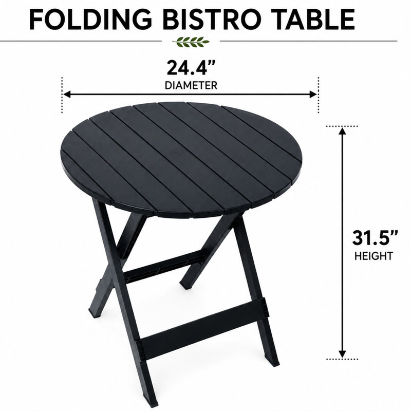Ensemble bistro pliant extérieur 3 pièces avec table ronde de 61 cm et 2 chaises empilables, noir, Noir